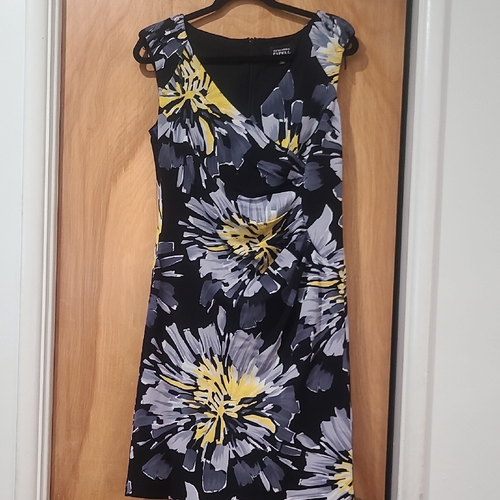 Adrianna Papell Blue and White V-Neck Sleeveless Midi Dress